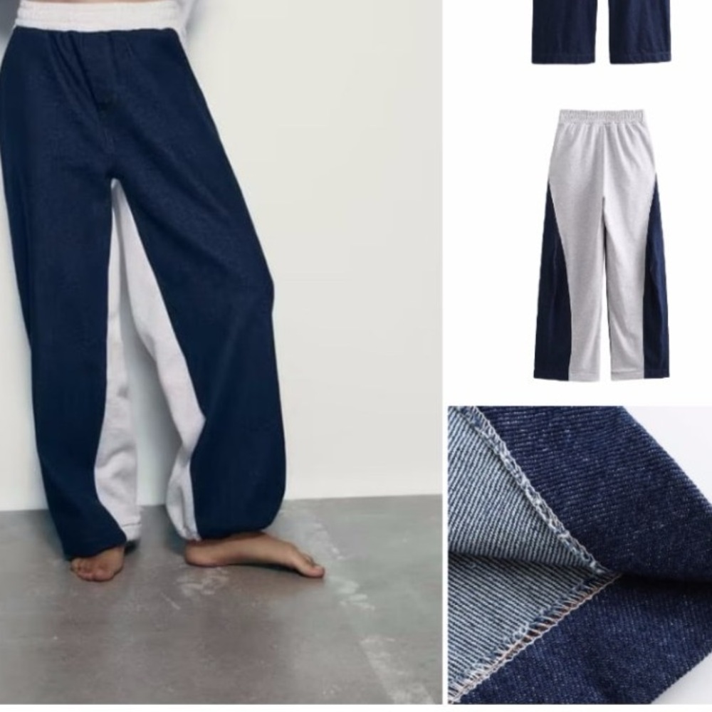PRE-OWNED - Zara Contrasting Denim Joggers - Medium - Picture 8 of 8